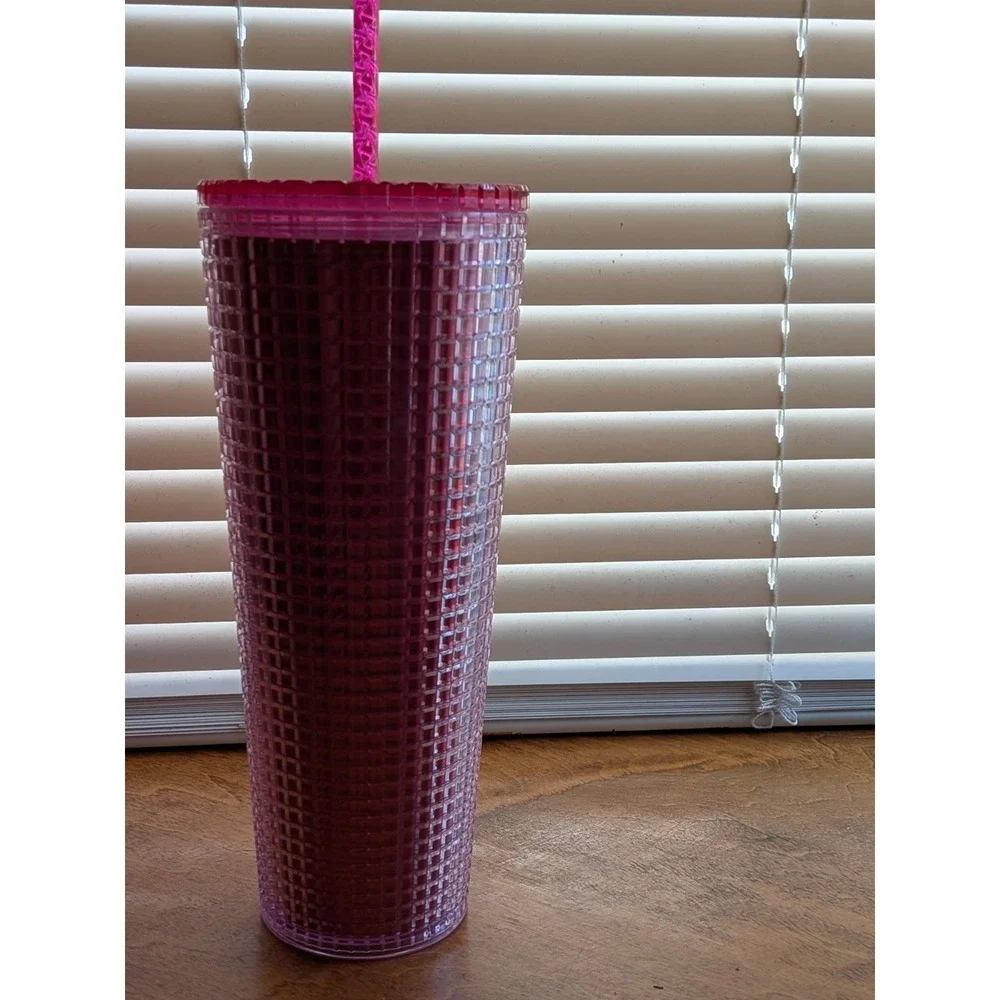 Starbucks 2023 Grid Bubblegum Gradient Pink Silver Iridescent Tumbler Cup 24 oz‎